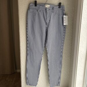 Etica Womens Stripe Jeans Size 3‎ Mid Rise Organic Cotton Navy White Railroad